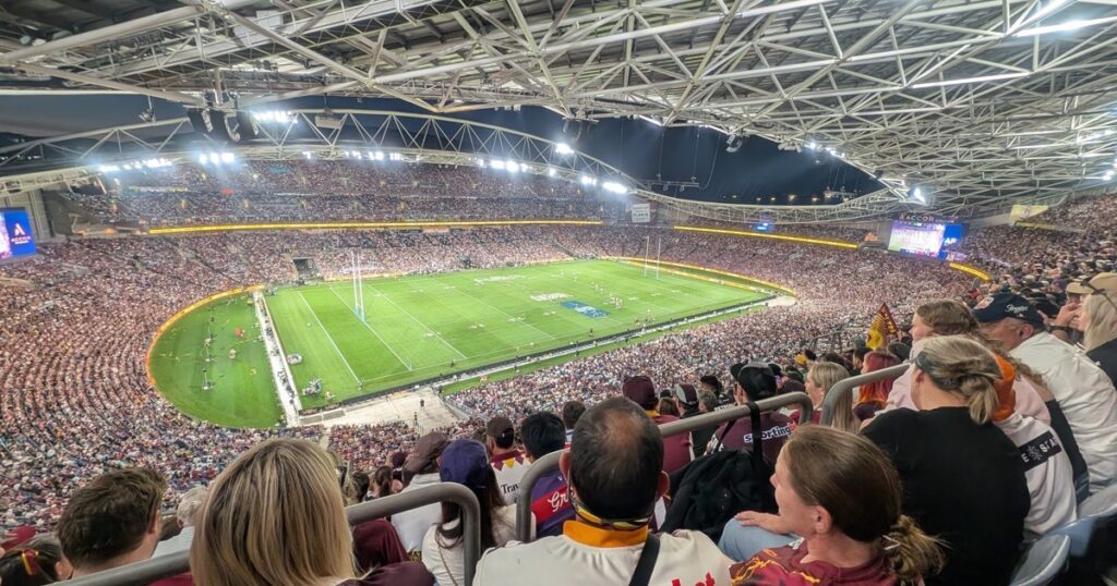 Crowd and field view at Accor Stadium during an NRL finals match