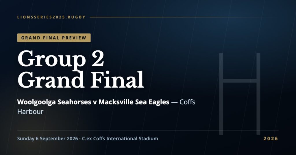 Group 2 Rugby League grand final 2026 — Woolgoolga Seahorses v Macksville Sea Eagles at Coffs Harbour