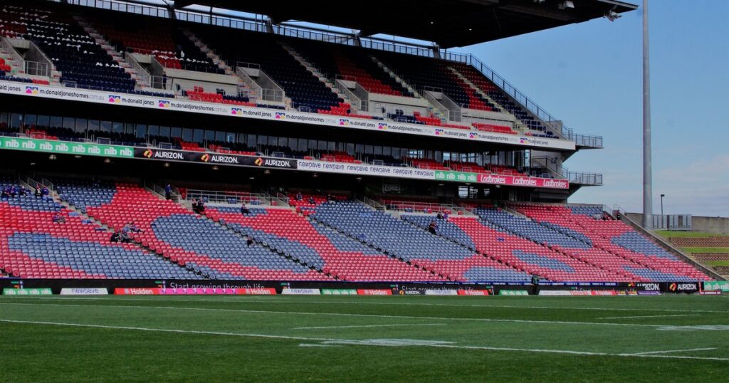 The main grandstand and seating at McDonald Jones Stadium in Newcastle